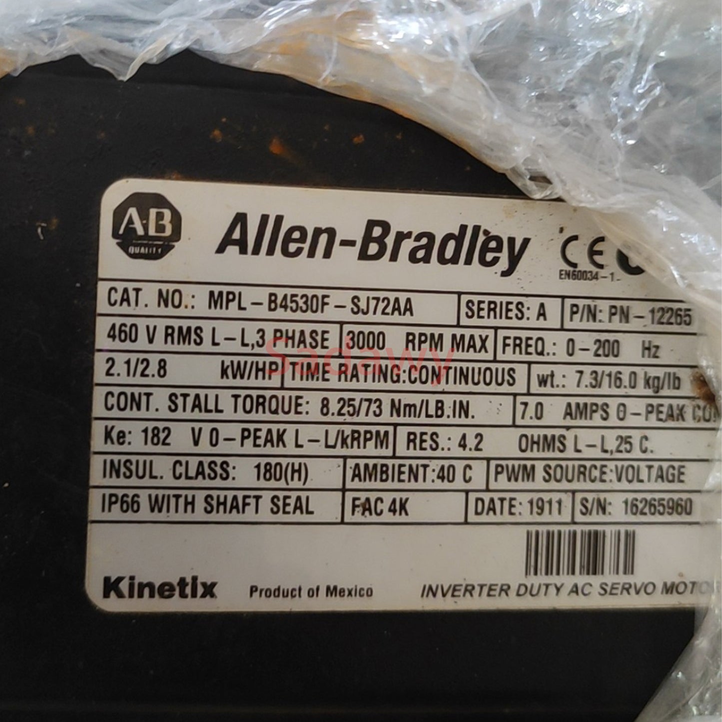 Allen Bradley MPL-B4530F-SJ72AA Servo Motor