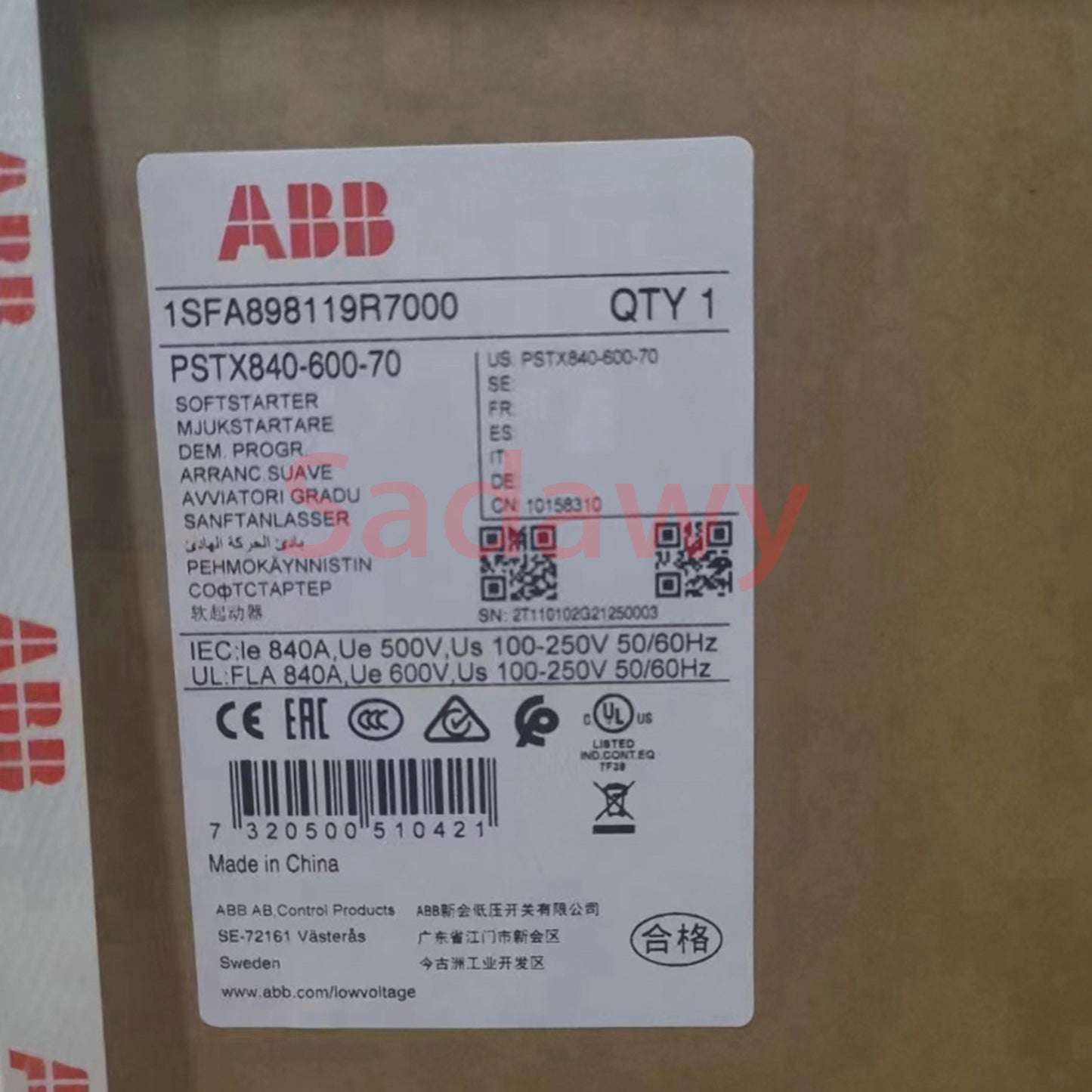 ABB PSTX840-600-70 Softstarter